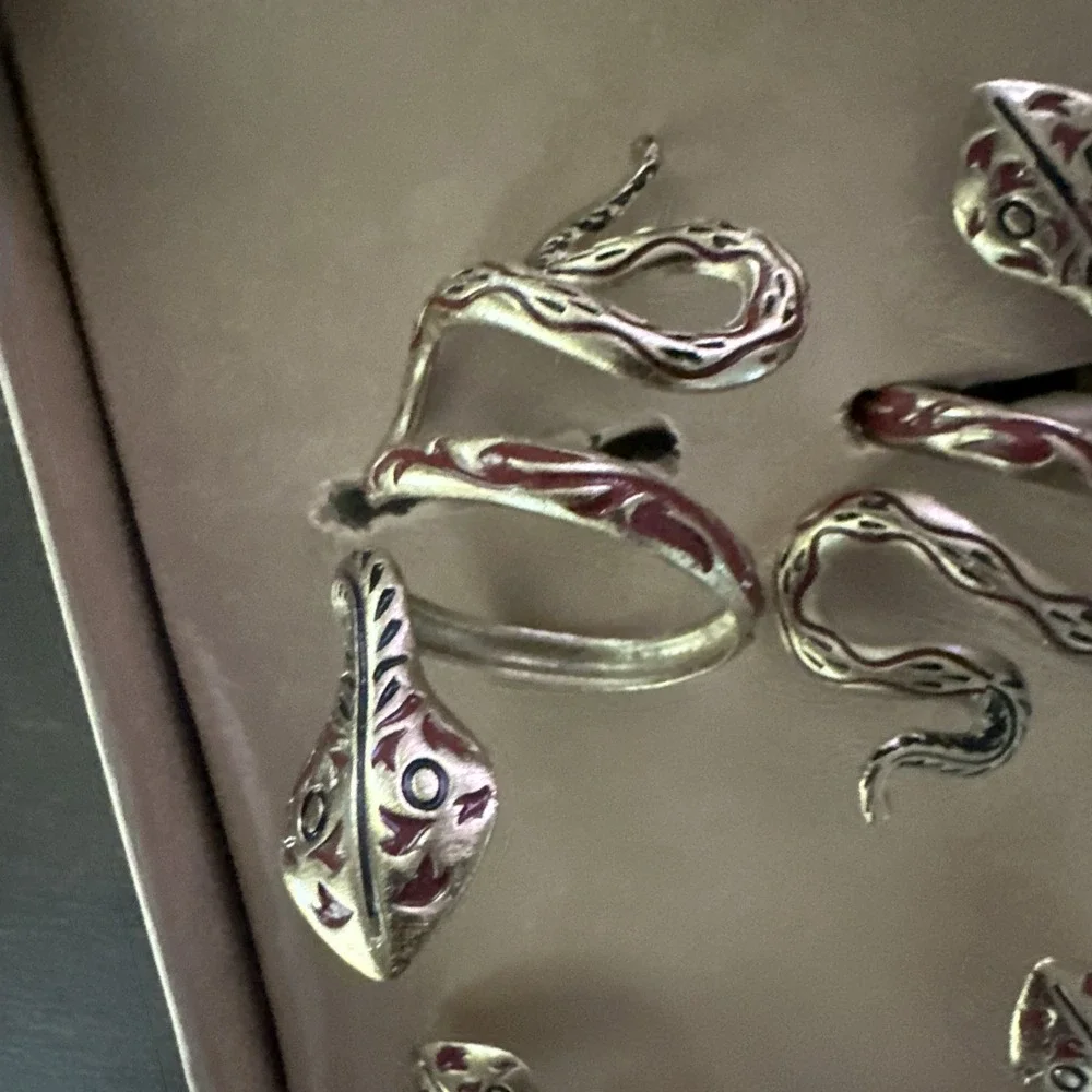 Snake Set of 4 Napkin Rings Gold Tone w/Red Accents 3.5
